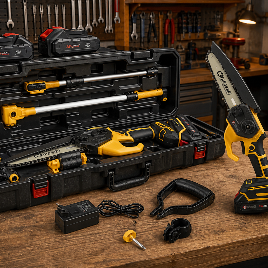 Motosierra Eléctrica Portátil con 4 Baterías Bivolt + REGALO: Bolsa de Herramientas Multiuso - Comprá 1 y Llevá 2