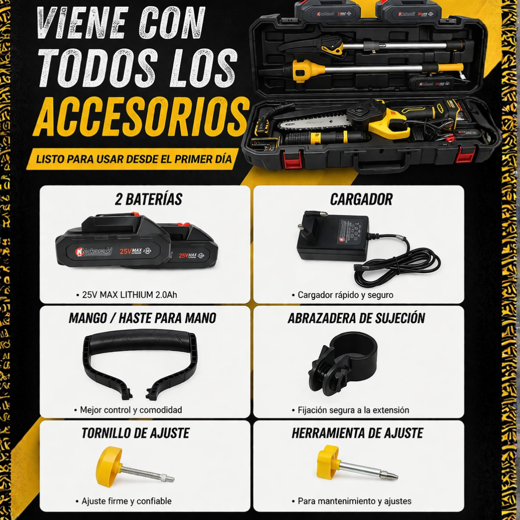 Motosierra Eléctrica Portátil con 4 Baterías Bivolt + REGALO: Bolsa de Herramientas Multiuso - Comprá 1 y Llevá 2