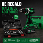 Kit Completo de Taladro y Atornillador Profesional AlphaCode + REGALO: 2 Baterías y Maletín con Accesorios