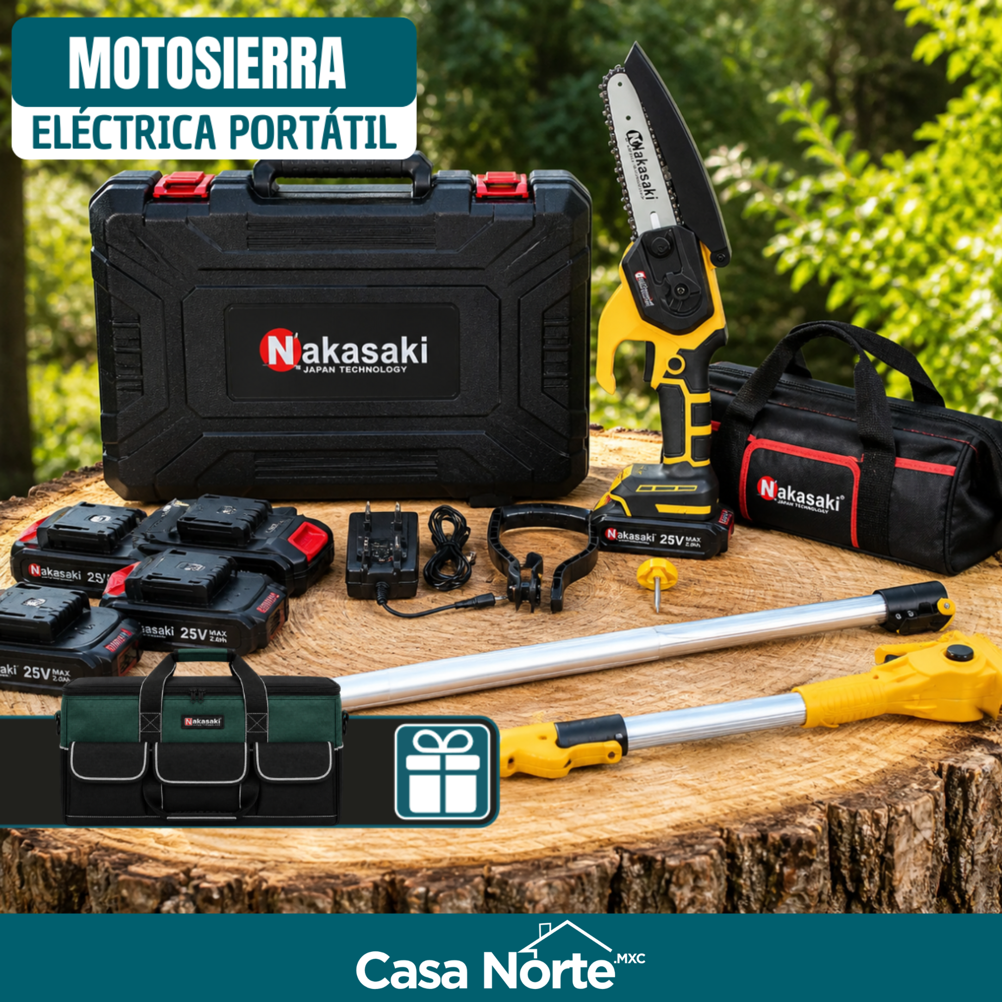 Motosierra Eléctrica Portátil con 4 Baterías Bivolt + REGALO: Bolsa de Herramientas Multiuso - Comprá 1 y Llevá 2