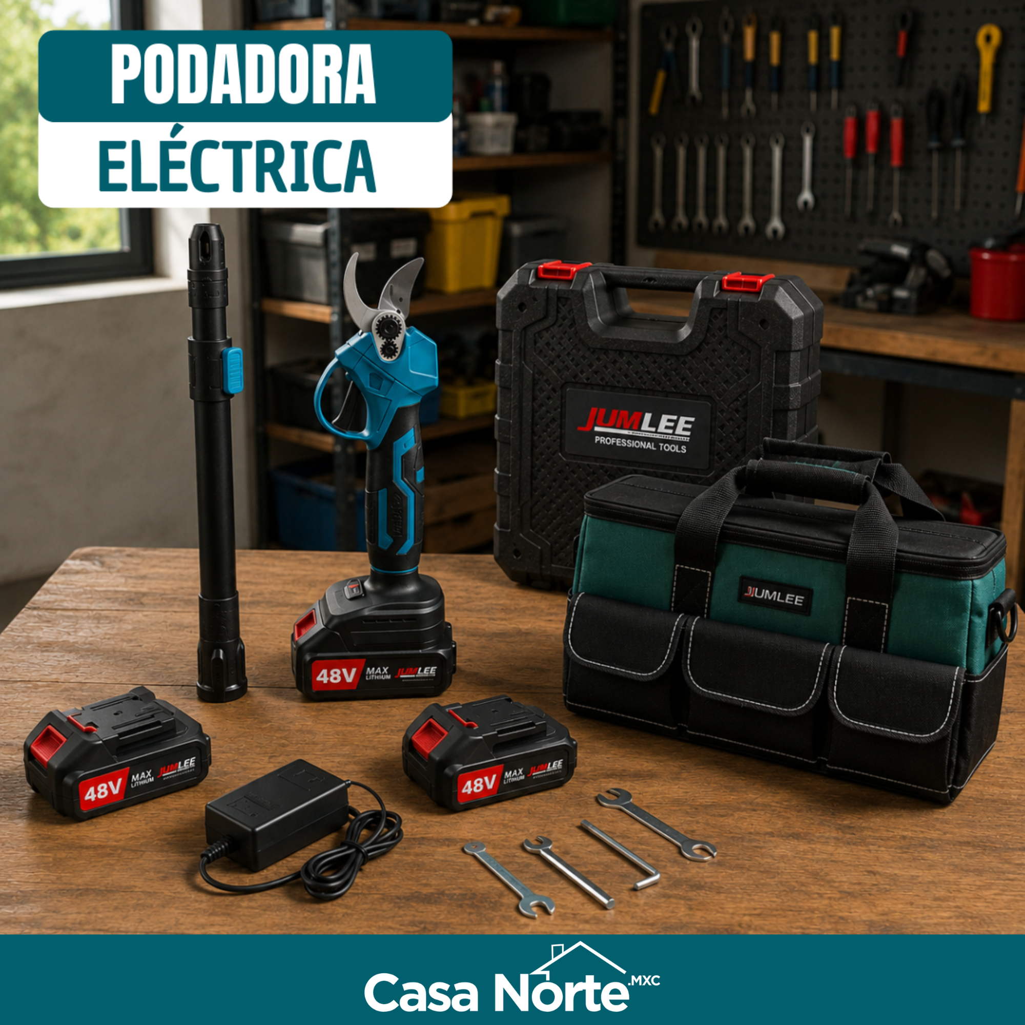 Podadora Eléctrica Inalámbrica con Brazo Extensor BiVolt 600W y 2 Baterías + REGALO: Bolsa Multiuso - ¡Llevá 2 y Pagá 1!