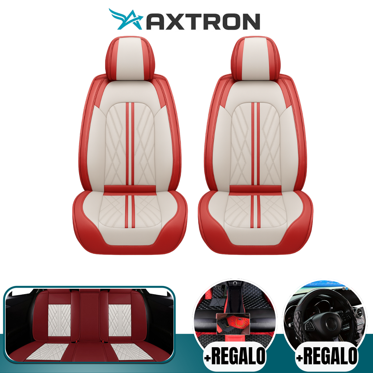 Funda de Auto Universal Iron en Cuero Legítimo con AirBag +REGALOS: Alfombra de Cuero y Funda para Volante