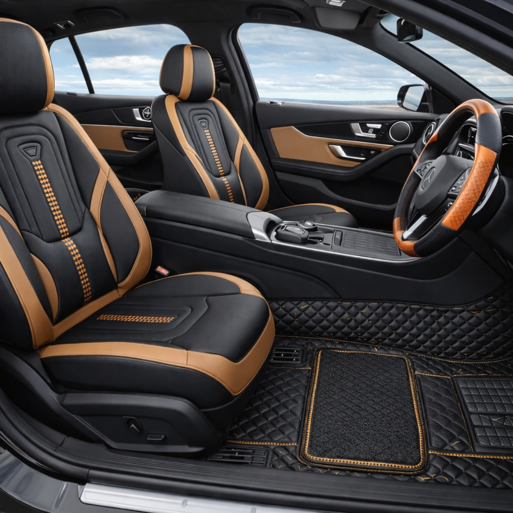 Funda de Auto Universal Dominus en Cuero Legítimo con Airbag +REGALOS: Alfombras de Cuero y Funda de Volante